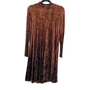 Vintage Carole Little Dress Size 6 Brown Velvet 90s Y2K Long Sleeve Mock Neck